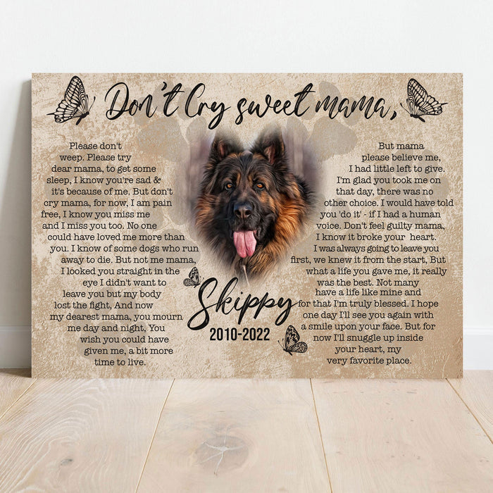 Tailored Canvases Pet Don't Cry Sweet Mama Personalized Memorial Canvas Sign — USA Made