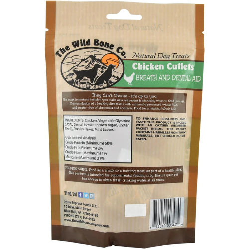 The Wild Bone Company Fresh Breath Chicken Cutlet Dental Aid Dog Treat 3 oz.