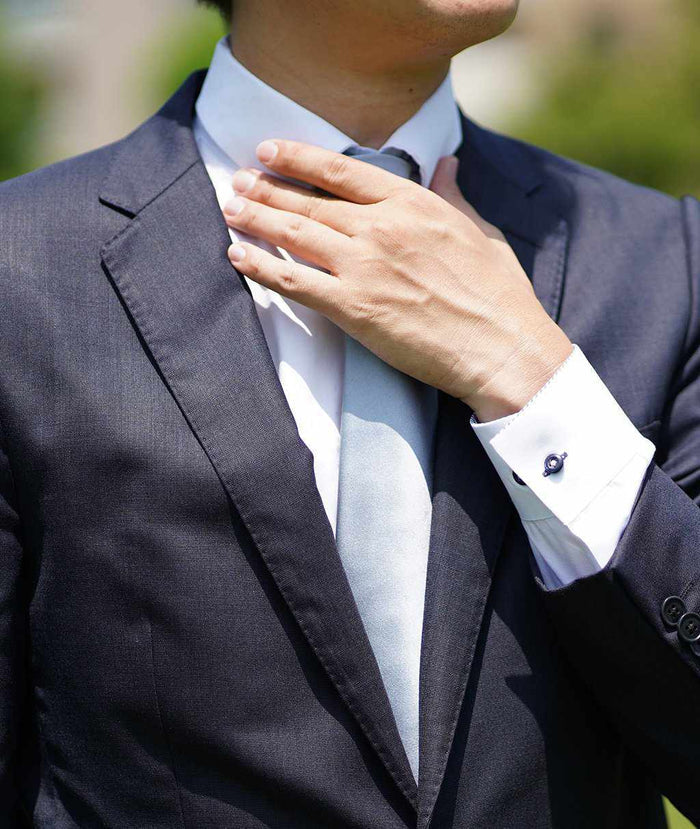 [TIE] SILVER MIYAVI 33 MOMME SILK SATIN | GUNNAI TEXTILES| FUJI SAKURA