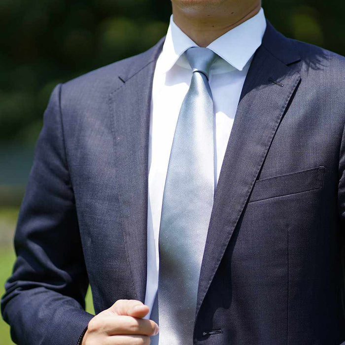 [TIE] SILVER MIYAVI 33 MOMME SILK SATIN | GUNNAI TEXTILES| FUJI SAKURA