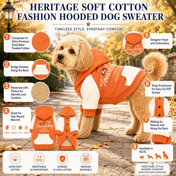 Touchdog 'Heritage' Soft-Cotton Fashion Dog Hoodie Sweater