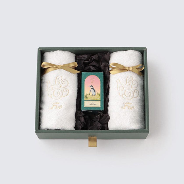 [TOWELS]  2 ORGANIC COTTON HAND TOWELS & 1 PREMIUM BATH OIL LUXE FLOWER GIFT SET (GOLD RIBBON) | SEWING