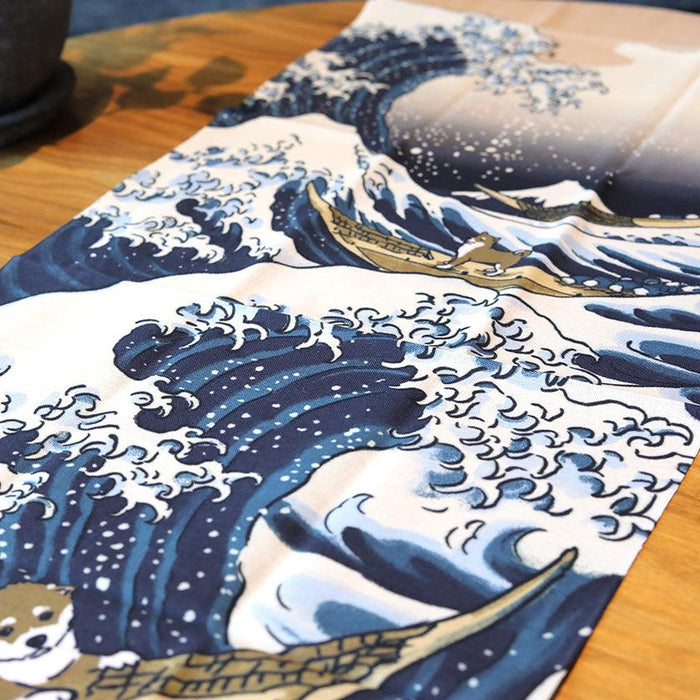 [TOWELS] TENUGUI HOKUSAI MAME-SHIBA AND BIG WAVE | YOKOHAMA DYEING | HAMAMONYO