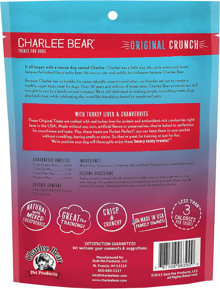 Turkey Grain Free Dog Charlee Bear Original Crunch Liver & Cranberry Treats (16oz)