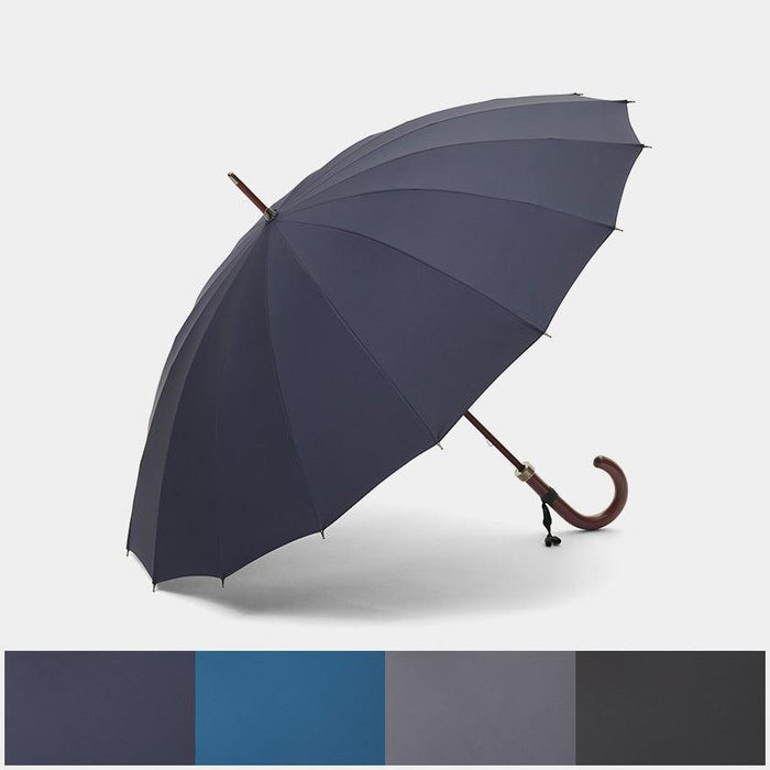 Gentlemen's 16-rib walking umbrella with wooden crook handle in navy | Tokyo Umbrella, Maehara Koei Shoten