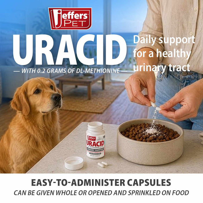 Uracid DL-Methionine 0.2g Capsules for Dogs & Cats – Supports Urinary Tract, Reduces Urine Odor, Prevents Stones