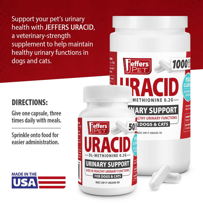 Uracid DL-Methionine 0.2g Capsules for Dogs & Cats – Supports Urinary Tract, Reduces Urine Odor, Prevents Stones