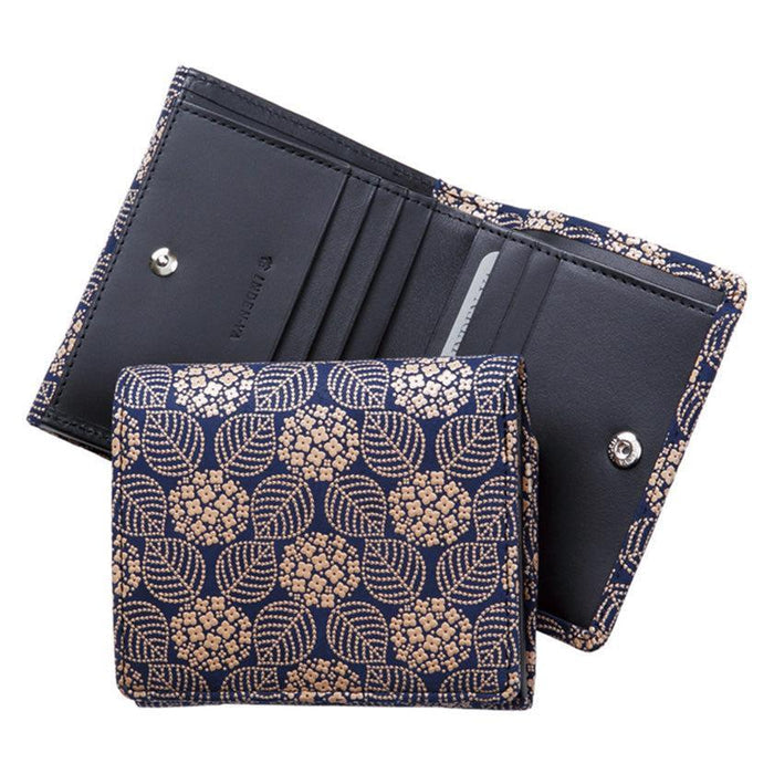 [WALLET] BUNDLE WALLET E HYDRANGEA (NAVY BLUE BASECOAT WITH WHITE LACQUER) | KOUSHU INDEN (LACQUERED DEERSKIN CRAFTS)| INDEN-YA