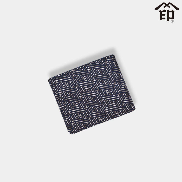 [WALLET] BUNDLE WALLET I SAYAGATA GEOMETRIC PATTERN (NAVY BLUE BASECOAT WITH WHITE LACQUER) | KOUSHU INDEN (LACQUERED DEERSKIN CRAFTS)| INDEN-YA
