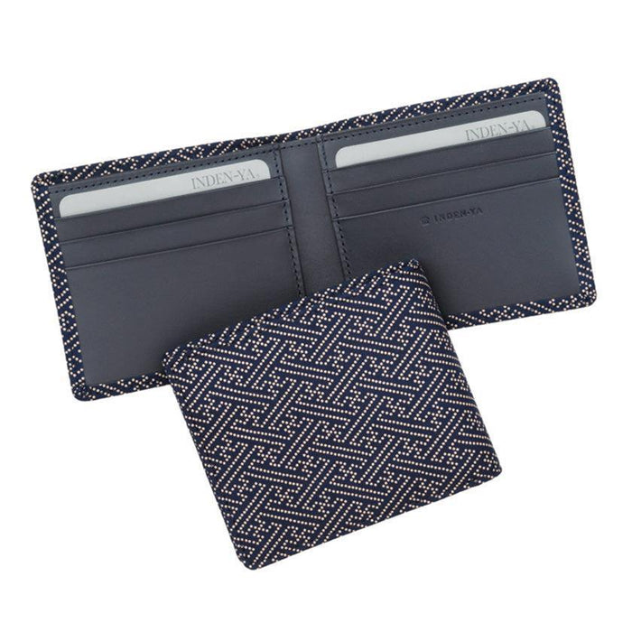 [WALLET] BUNDLE WALLET I SAYAGATA GEOMETRIC PATTERN (NAVY BLUE BASECOAT WITH WHITE LACQUER) | KOUSHU INDEN (LACQUERED DEERSKIN CRAFTS)| INDEN-YA