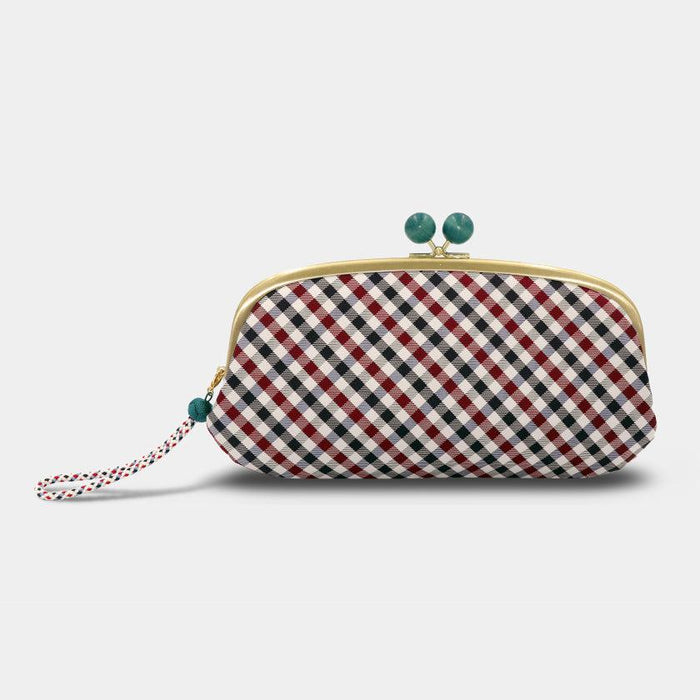 [WALLET] NISHIJIN SILK CLASP WALLET WITH KYO-KUMIHIMO STRAP GINGHAM CHECK (NAVY) | NISHIJIN TEXTILES | ATELIER KYOTO NISHIJIN