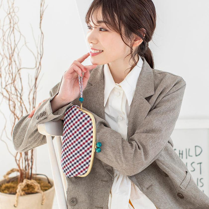 [WALLET] NISHIJIN SILK CLASP WALLET WITH KYO-KUMIHIMO STRAP GINGHAM CHECK (NAVY) | NISHIJIN TEXTILES | ATELIER KYOTO NISHIJIN