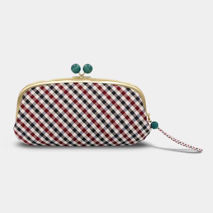 [WALLET] NISHIJIN SILK CLASP WALLET WITH KYO-KUMIHIMO STRAP GINGHAM CHECK (NAVY) | NISHIJIN TEXTILES | ATELIER KYOTO NISHIJIN