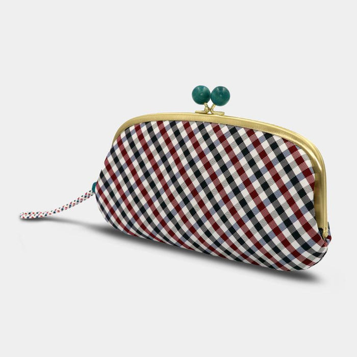 [WALLET] NISHIJIN SILK CLASP WALLET WITH KYO-KUMIHIMO STRAP GINGHAM CHECK (NAVY) | NISHIJIN TEXTILES | ATELIER KYOTO NISHIJIN