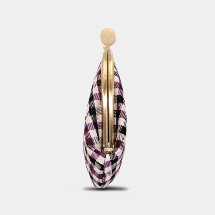 [WALLET] NISHIJIN SILK CLASP WALLET WITH KYO-KUMIHIMO STRAP GINGHAM CHECK (PURPLE) | NISHIJIN TEXTILES | ATELIER KYOTO NISHIJIN