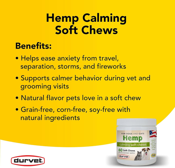 Wellness Grain free Cat Durvet Hemp Calming Soft Chews Dogs & Cats 60 Count