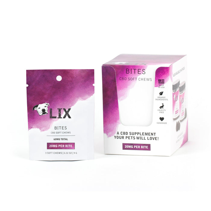 LIX 20MG CBD BITES Trial 3 Pack wholesale display  | Organic Chews for Anxiety Mobility & Inflammation