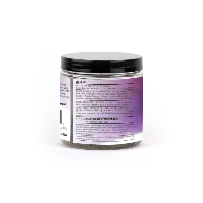 Flavorless CBD BITES for large dogs horses and farm animals - back panel