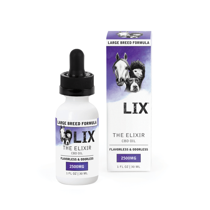 LIX 2500MG Large Breed CBD ELIXIR bottle and packaging