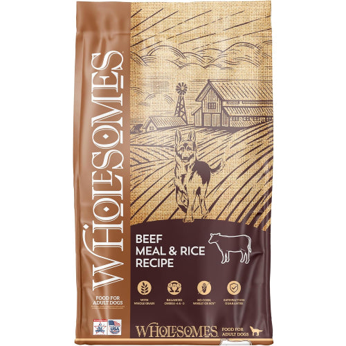 Wholesomes Beef Meal & Rice Adult Dry Dog Food 40lb Bag Whole Grain Recipe