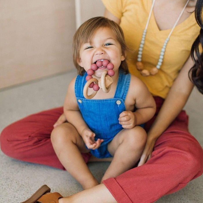 Wood & Silicone Teething Ring- Dusty Cedarwood.