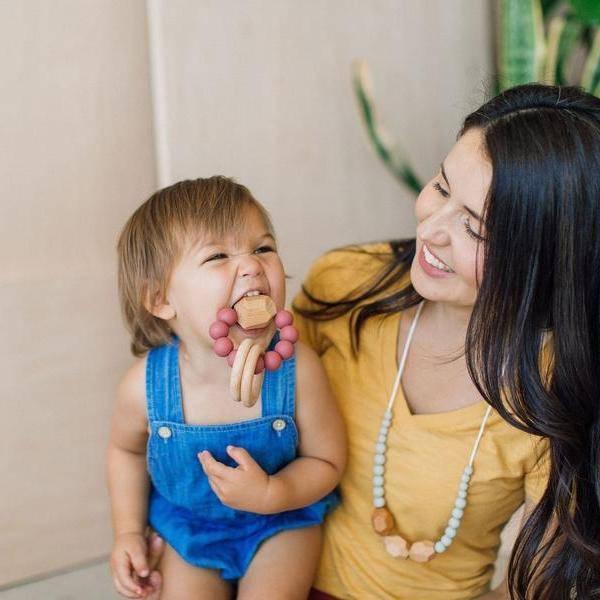 Wood & Silicone Teething Ring- Dusty Cedarwood.