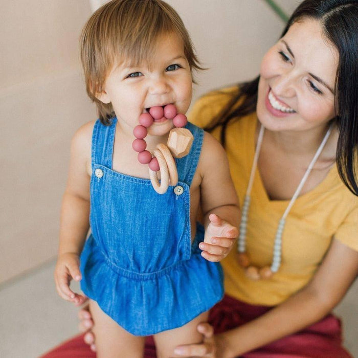 Wood & Silicone Teething Ring- Dusty Cedarwood.