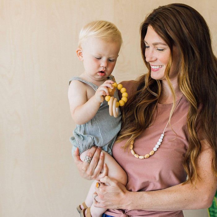 Wood & Silicone Teething Ring- Mustard Yellow.