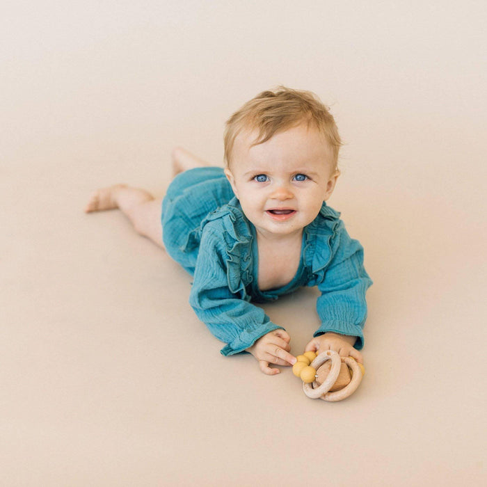 Wood & Silicone Teething Ring- Mustard Yellow.