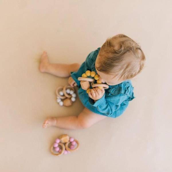 Wood & Silicone Teething Ring- Mustard Yellow.