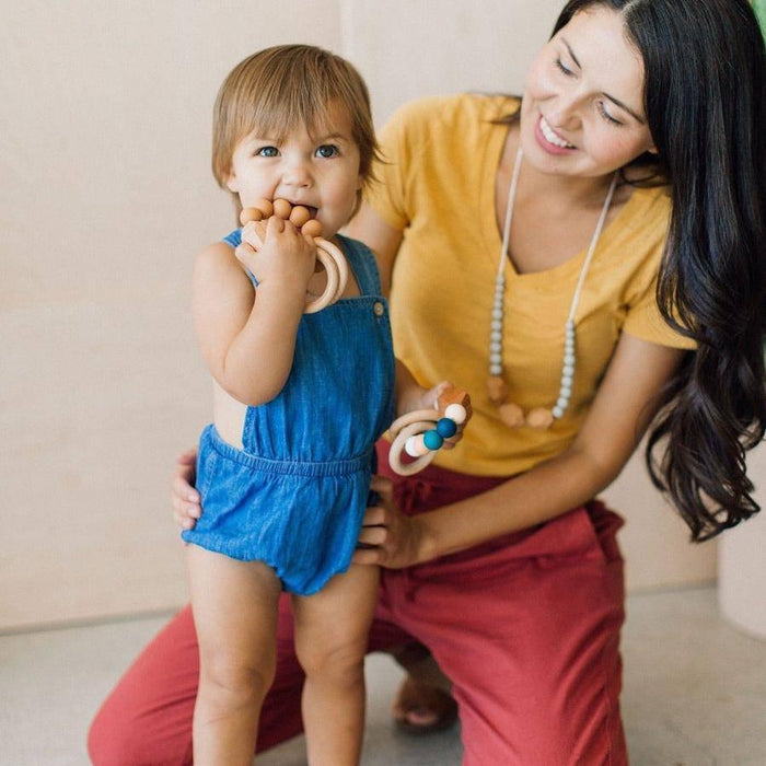Wood & Silicone Teething Ring- Mustard Yellow.