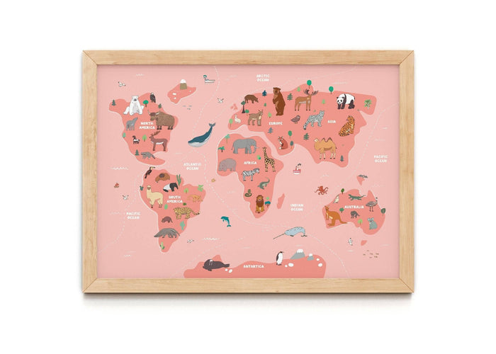 World Map Nursery Print A3 Mint.