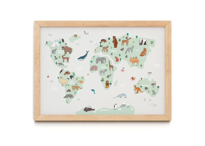 World Map Nursery Print A3 Pink.