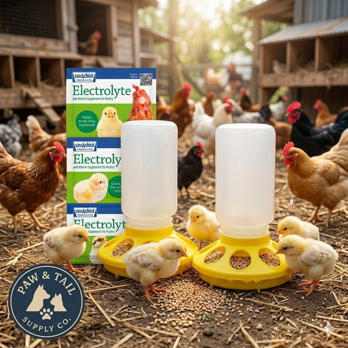 Yellow Chick Waterer Kit – 2× 1 Qt Little Giant Drinkers + Sav-A-Chick Electrolytes 3-Pack