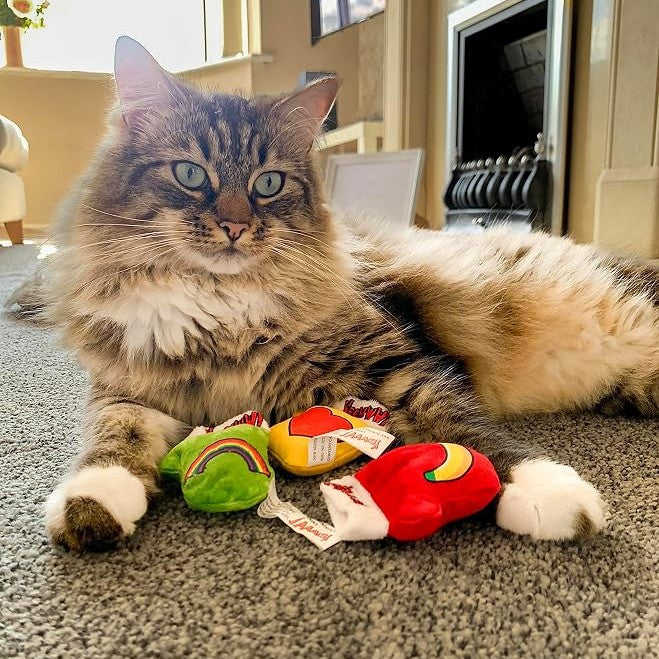 Yeowww! Holiday Catnip Kitten Mittens Cat Toy Red Banana 3-Pack