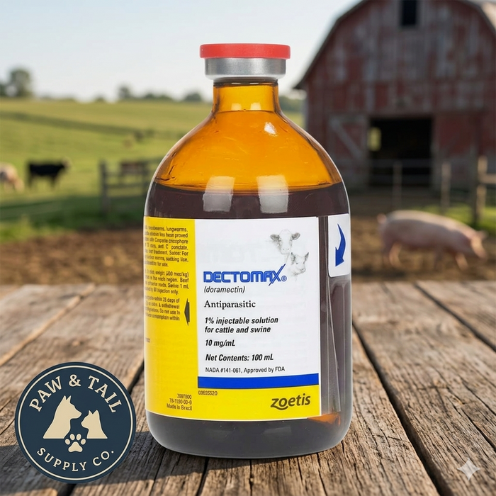 Zoetis Dectomax 1% Injectable Dewormer Cattle Swine Parasites 100ml