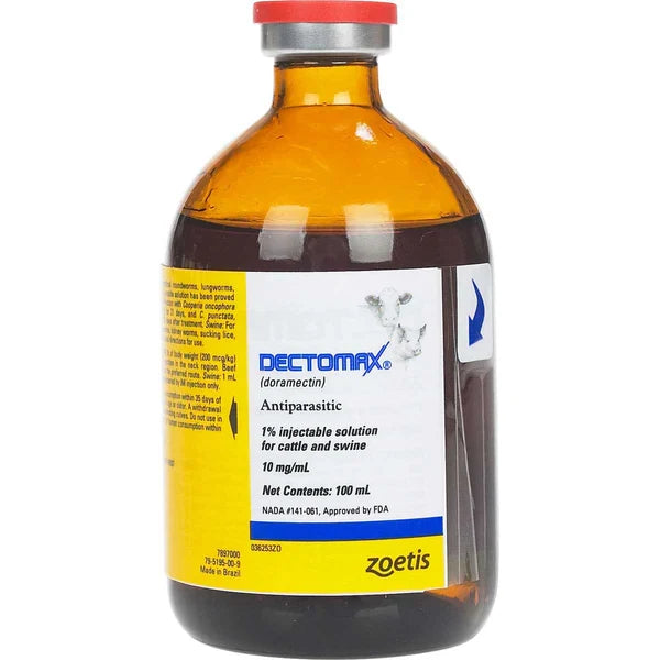 Zoetis Dectomax 1% Injectable Dewormer Cattle Swine Parasites 100ml