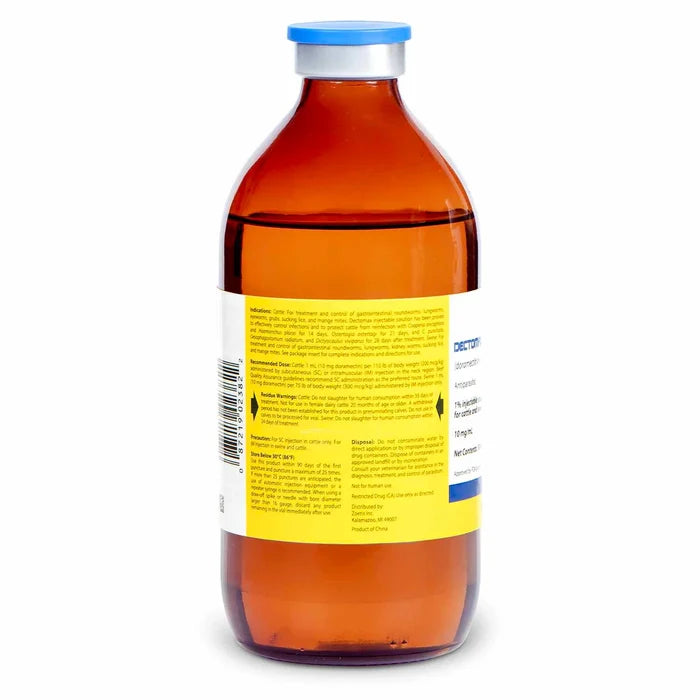 Zoetis Dectomax 1% Injectable Dewormer Cattle Swine Parasites 500ml