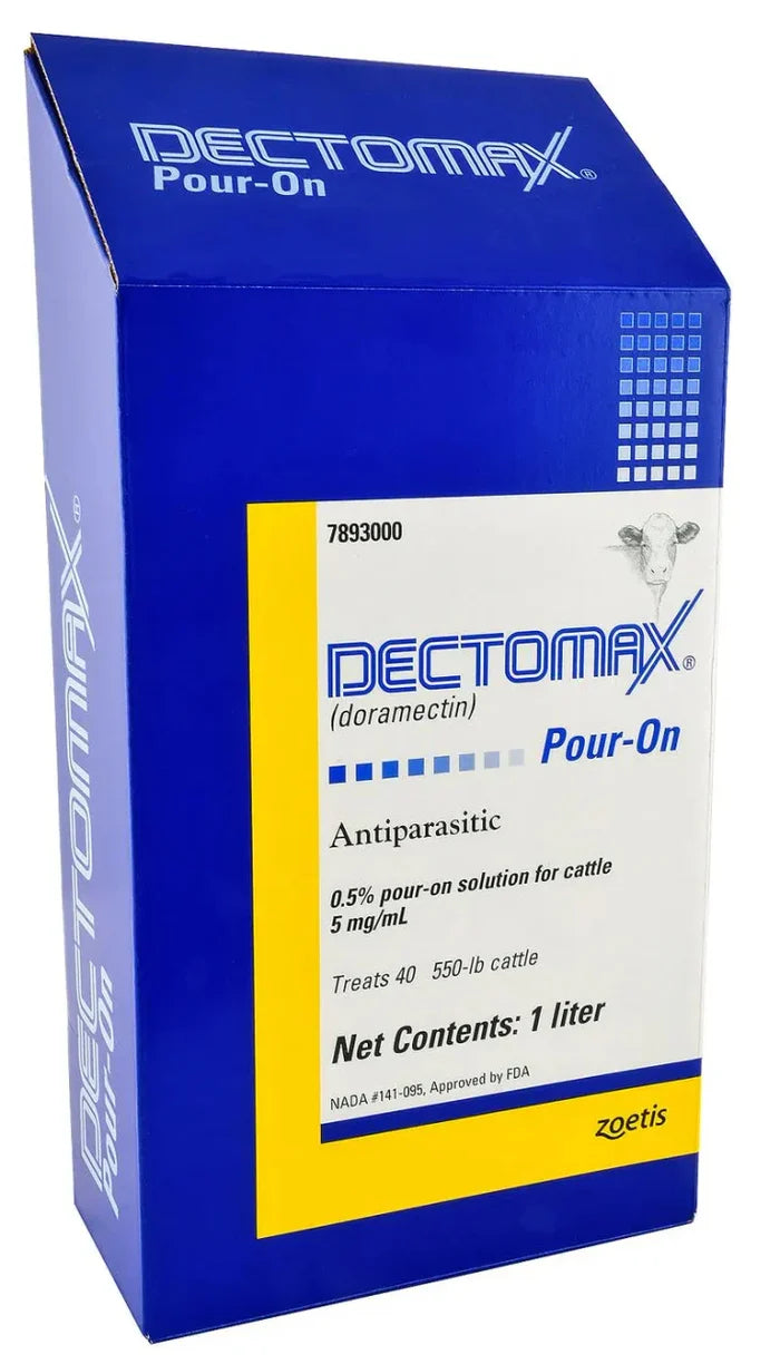 Zoetis Dectomax Cattle Pour-On Dewormer 1 Liter Doramectin Controls 33 Parasites
