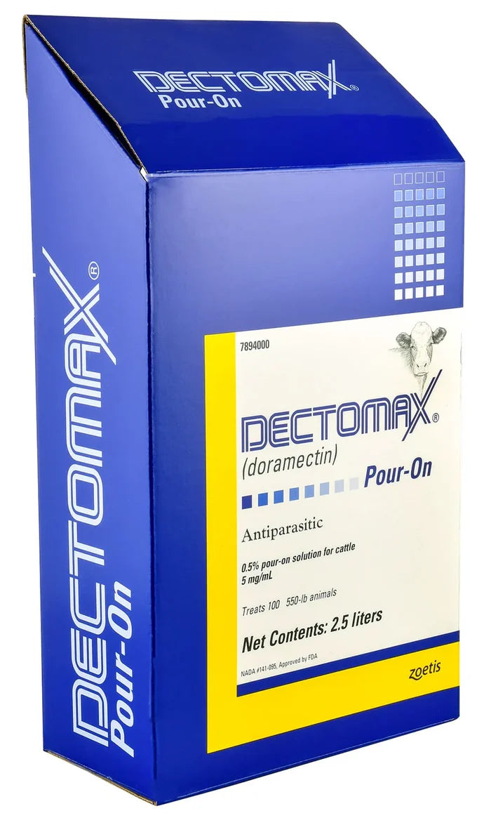 Zoetis Dectomax Cattle Pour-On Dewormer 2.5 Liter Doramectin Controls 33 Parasites