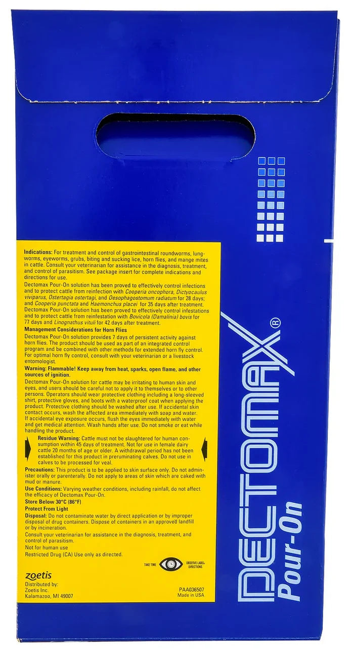 Zoetis Dectomax Cattle Pour-On Dewormer 2.5 Liter Doramectin Controls 33 Parasites