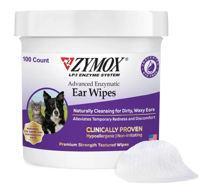 Zymox Advanced Enzymatic Ear Wipes 100ct Hypoallergenic LP3 Enzyme Dogs Cats