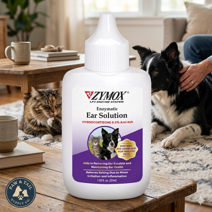 ZYMOX Enzymatic Ear Care Solution with 0.5% Hydrocortisone Dog Cat 1.25 oz
