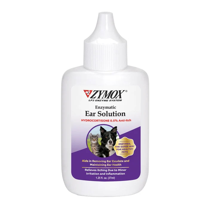 ZYMOX Enzymatic Ear Care Solution with 0.5% Hydrocortisone Dog Cat 1.25 oz