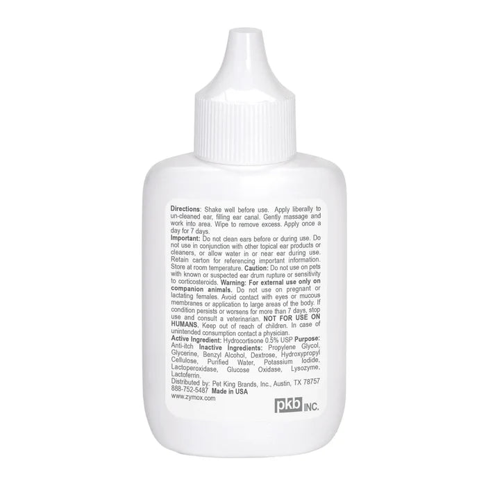ZYMOX Enzymatic Ear Care Solution with 0.5% Hydrocortisone Dog Cat 1.25 oz