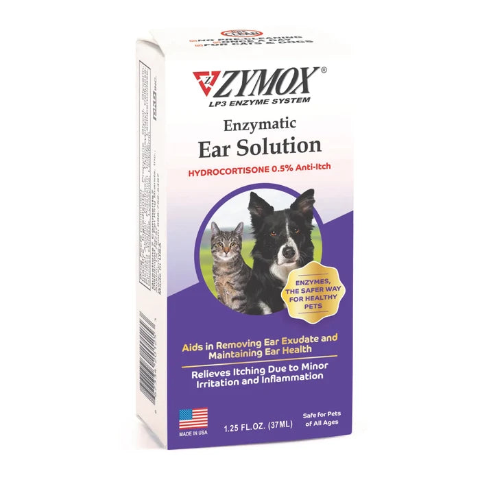 ZYMOX Enzymatic Ear Care Solution with 0.5% Hydrocortisone Dog Cat 1.25 oz