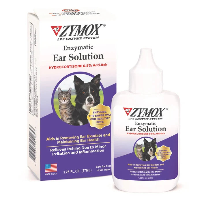 ZYMOX Enzymatic Ear Care Solution with 0.5% Hydrocortisone Dog Cat 1.25 oz