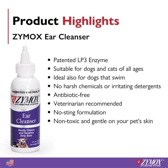 Zymox Enzymatic Ear Cleanser LP3 Enzyme Ear Cleaner for Dogs & Cats 4 oz.