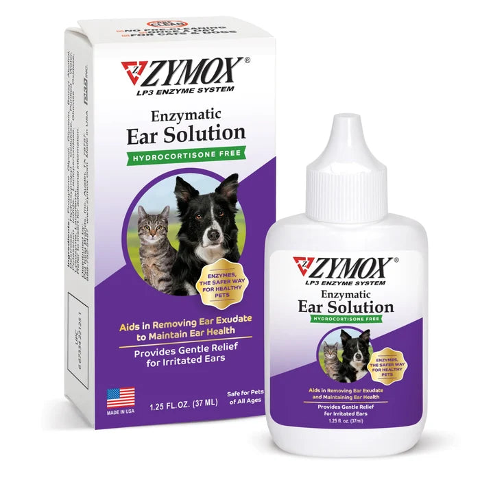Zymox Enzymatic Ear Solution Hydrocortisone Free 1.25 oz for Dogs & Cats